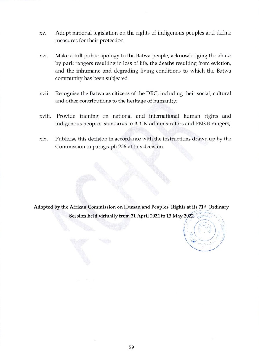 Batwa V DRC Decision Adoption Page