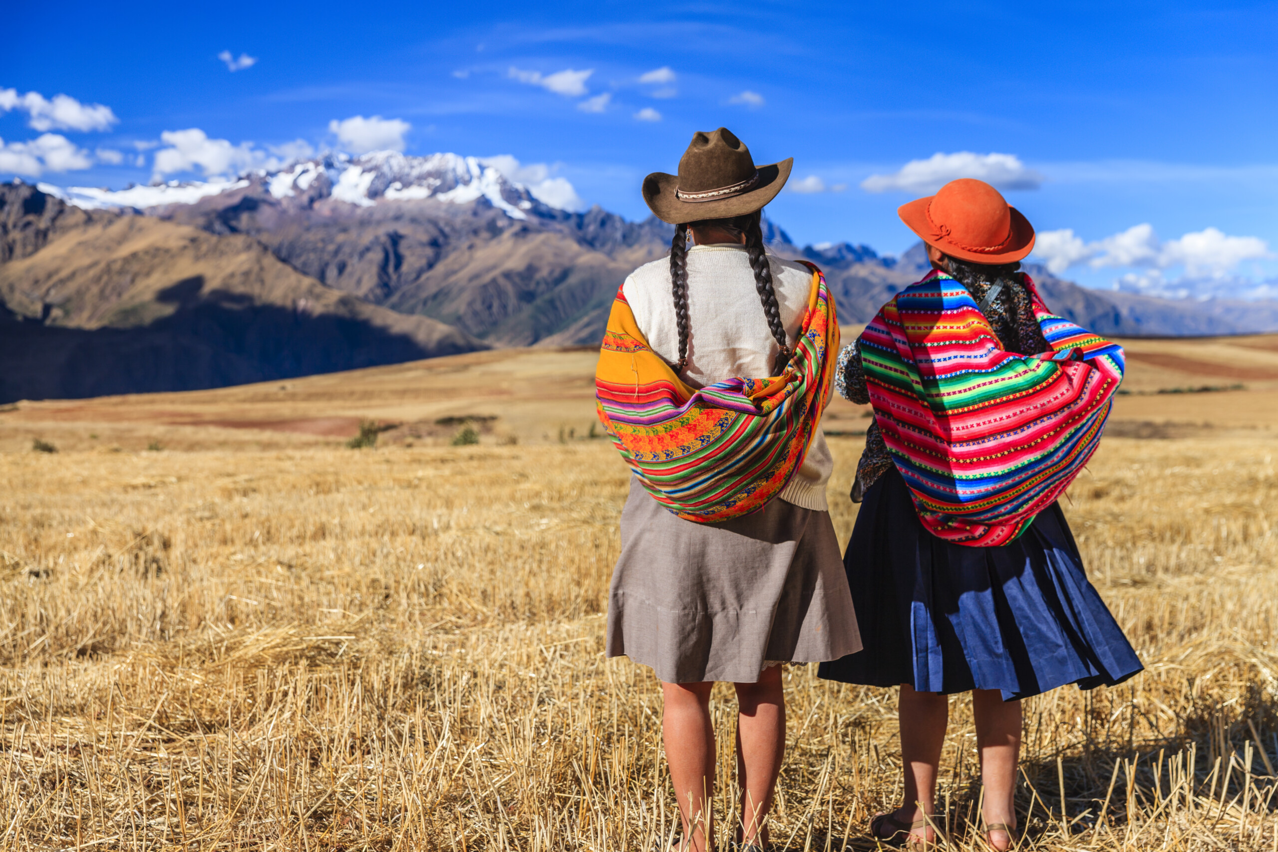 Peruvian Indigenous Women Crossing Field, The Sacred Valley